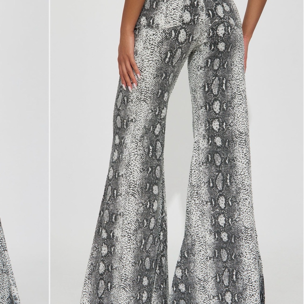 Fashion Nova Snake Print Flare Jeans - Black and White